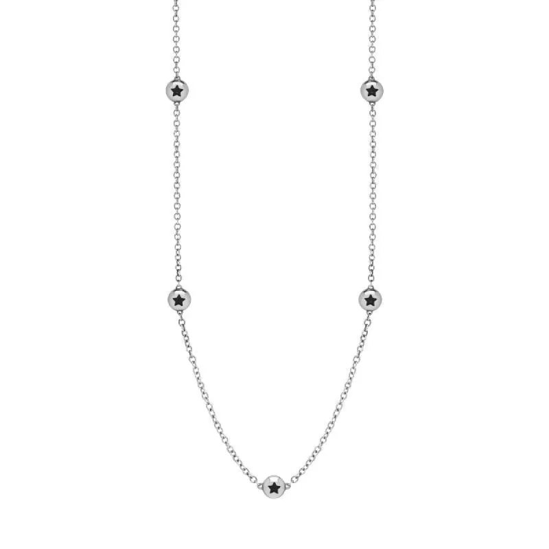 Sterling Silver Whitby Jet Star Link Disc Chain Necklace sold by C.W. Sellors