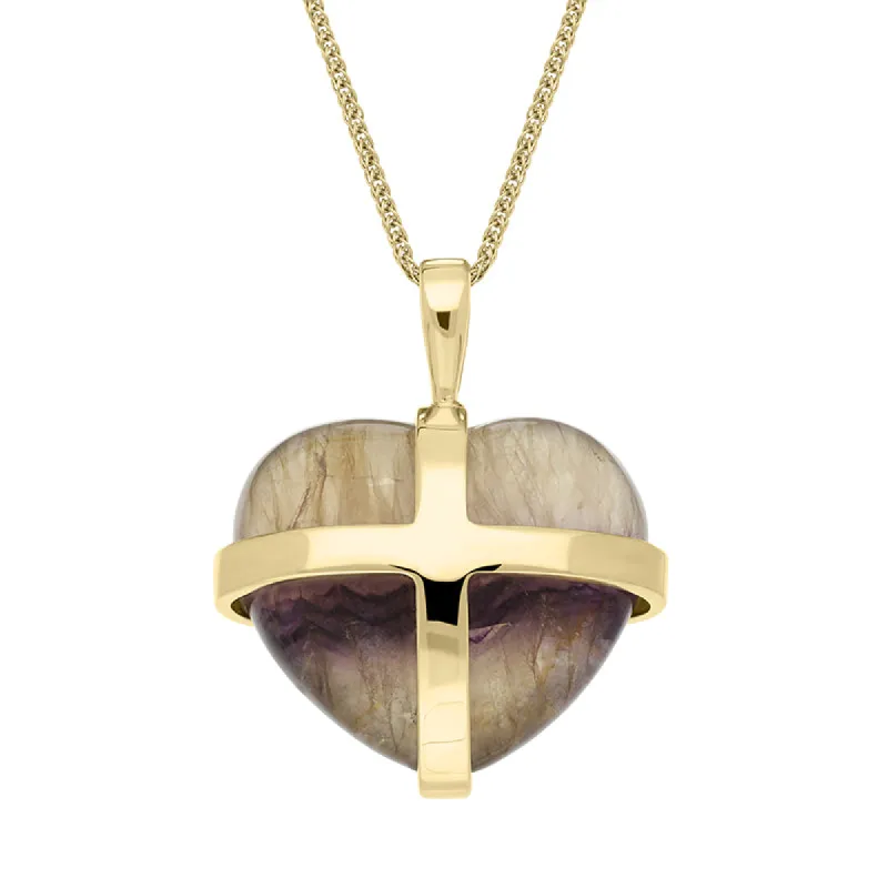18ct Yellow Gold Blue John Unique Cross Heart Necklace D sold by C.W. Sellors