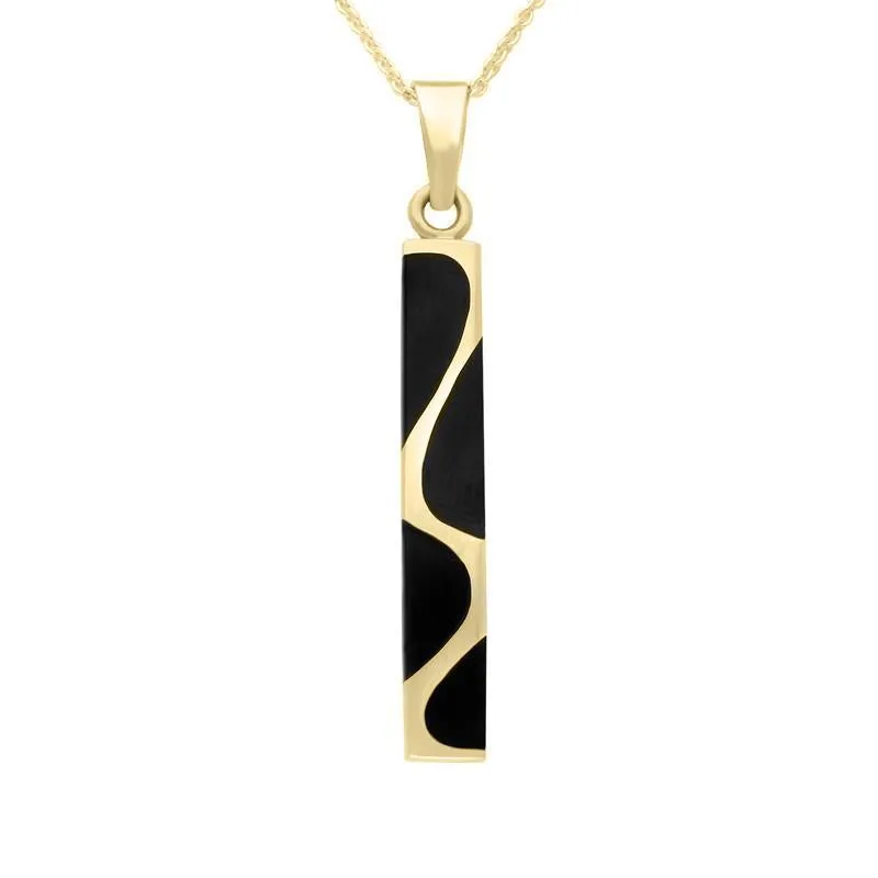 9ct Yellow Gold Whitby Jet Four Stone Curved Oblong Necklace sold by C.W. Sellors