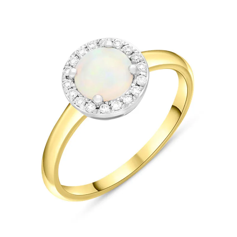 18ct Yellow Gold Opal Diamond Round Halo Ring sold by C.W. Sellors