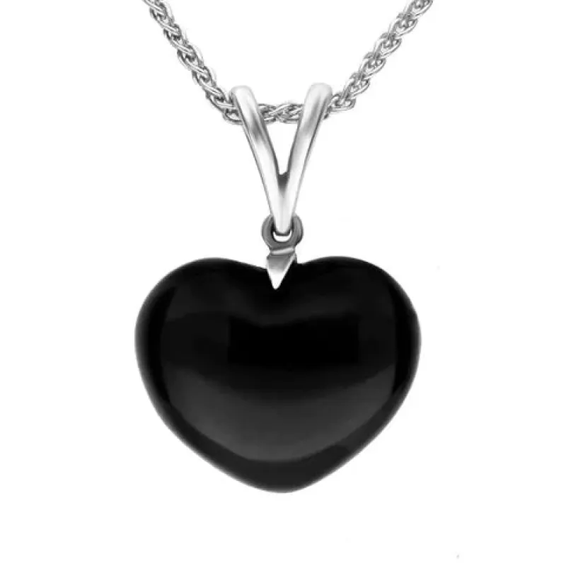 Sterling Silver Whitby Jet Medium Heart Split Bail Necklace sold by C.W. Sellors