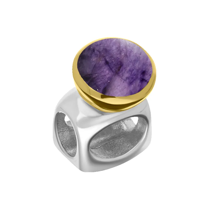 9ct Yellow Gold Sterling Silver Blue John Stepping Stones 5mm Round Charm sold by C.W. Sellors