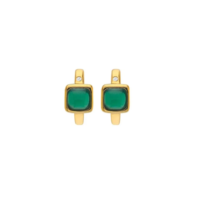 Hot Diamonds Gold Plated Sterling Silver Green Agate Square Huggie Earrings sold by C.W. Sellors