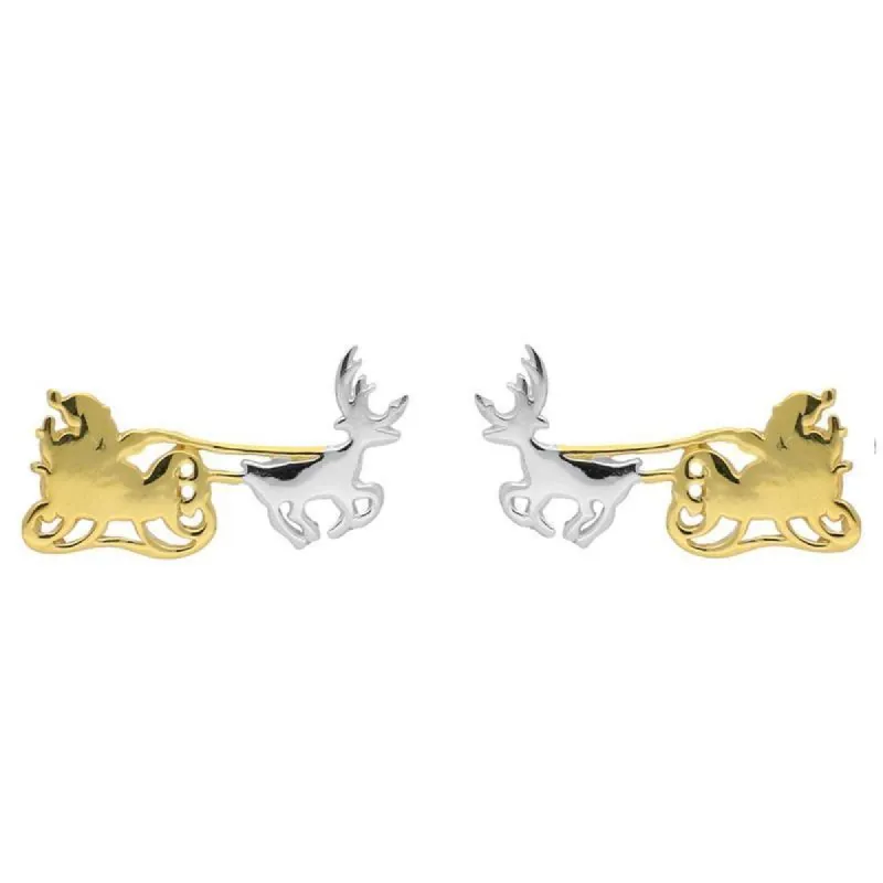 Yellow Gold Plated Sterling Silver Santa's Sleigh Stud Earrings sold by C.W. Sellors