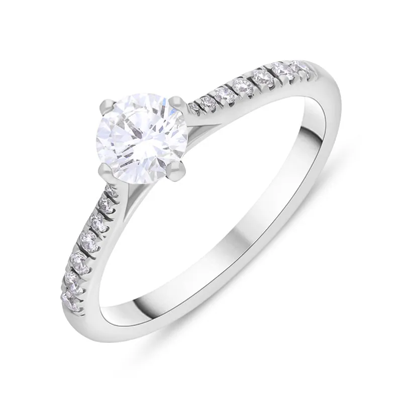 Platinum 0.66ct Diamond GIA Certified Shoulder Set Solitaire Ring sold by C.W. Sellors