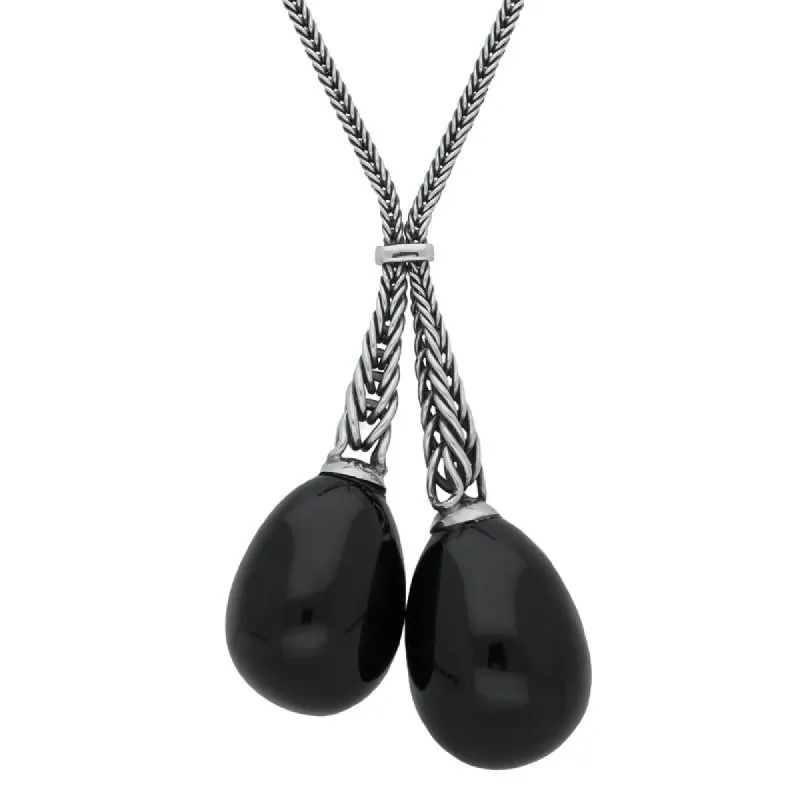 Sterling Silver Whitby Jet Tapered Double Dropper Necklace D sold by C.W. Sellors