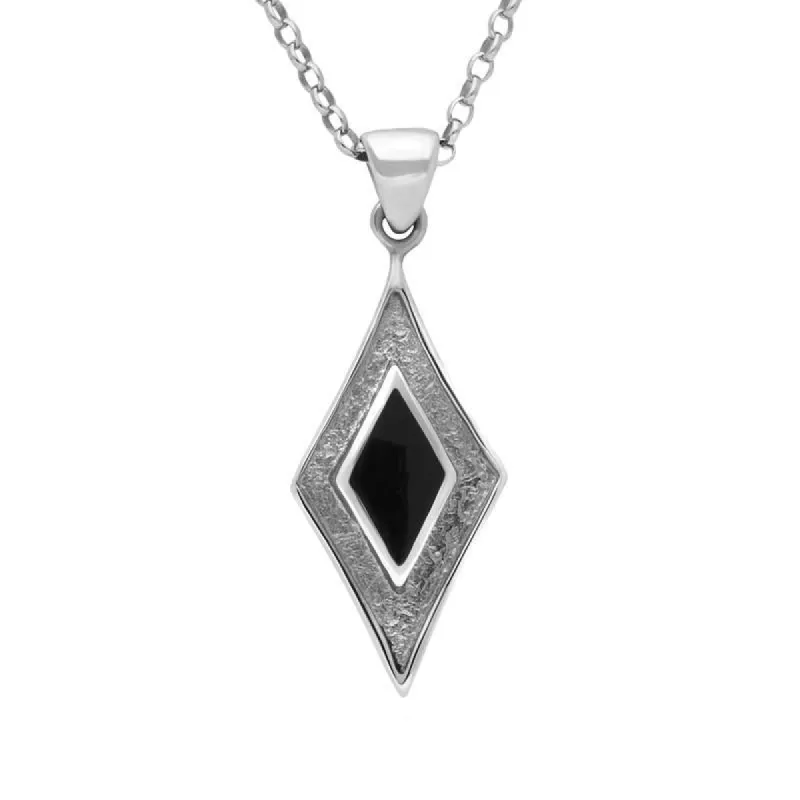 Sterling Silver Whitby Jet Kite Shaped Framed Necklace sold by C.W. Sellors