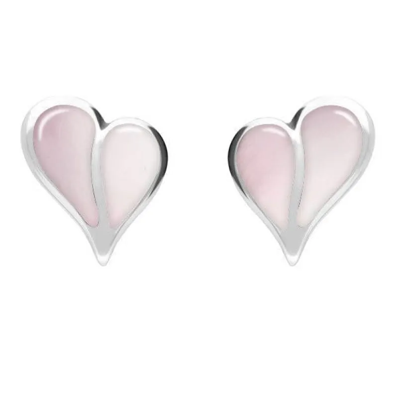 Sterling Silver Pink Mother of Pearl Split Heart Stud Earrings sold by C.W. Sellors