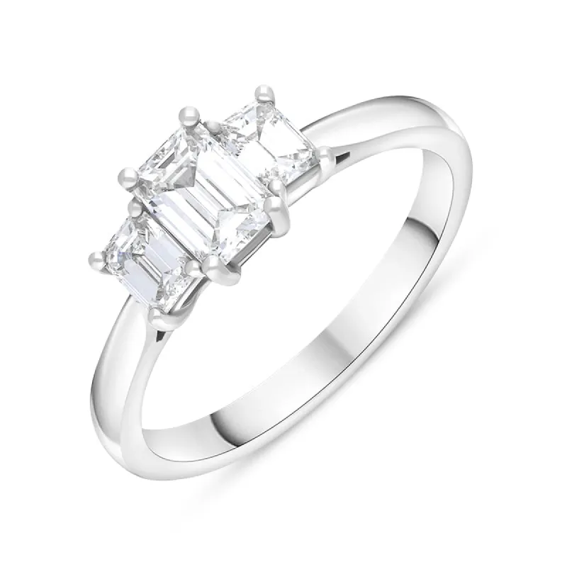 Platinum Diamond GIA Certified Emerald Cut Three Stone Ring sold by C.W. Sellors