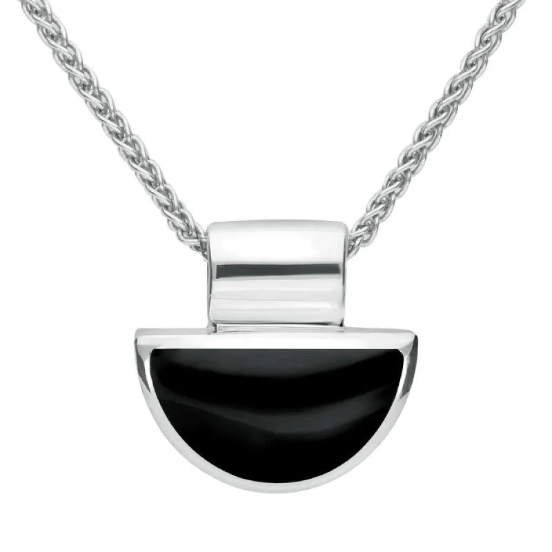 Sterling Silver Whitby Jet Half Moon Shape Necklace sold by C.W. Sellors