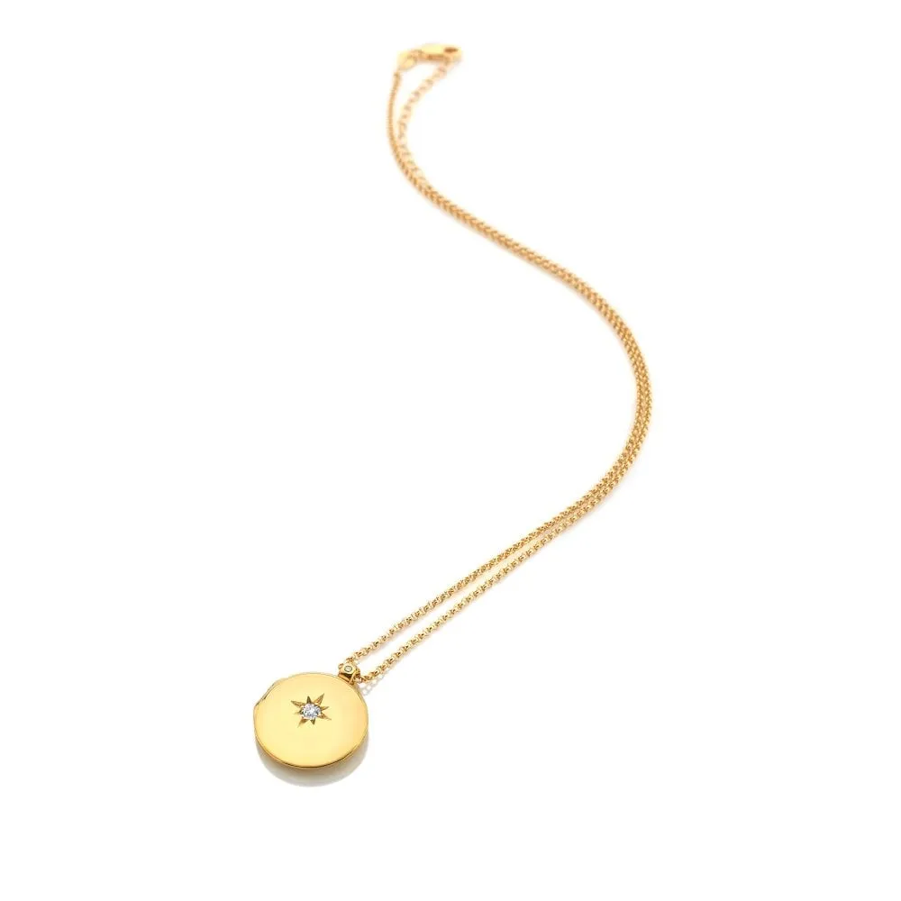 Hot Diamonds Gold Plated Sterling Silver White Topaz Starburst Locket Necklace sold by C.W. Sellors