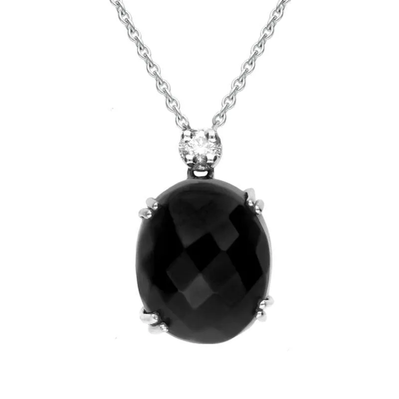 18ct White Gold Whitby Jet and Diamond Small Faceted Oval Necklace D sold by C.W. Sellors