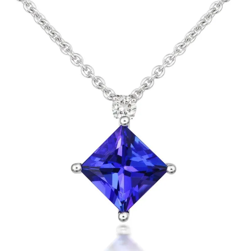 18ct White Gold 1.04ct Tanzanite Diamond Square Cut Solitaire Necklace D sold by C.W. Sellors