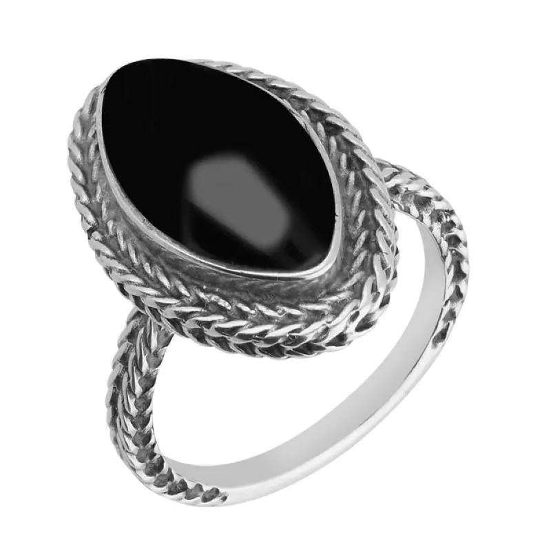 Sterling Silver Whitby Jet Foxtail Marquise Ring D sold by C.W. Sellors