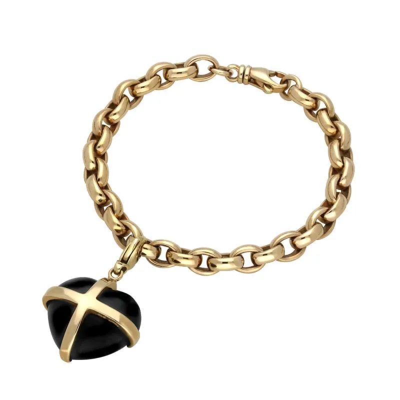 9ct Yellow Gold Whitby Jet Cross Heart Charm Bracelet D sold by C.W. Sellors