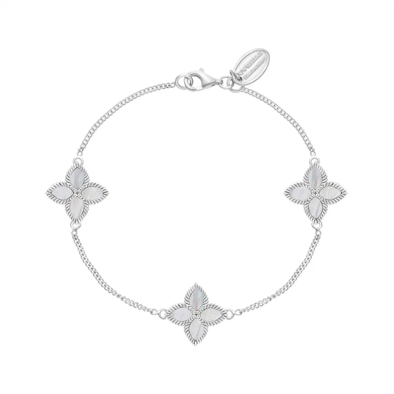 9ct White Gold White Mother of Pearl Eden Marquise Flower Bracelet sold by C.W. Sellors