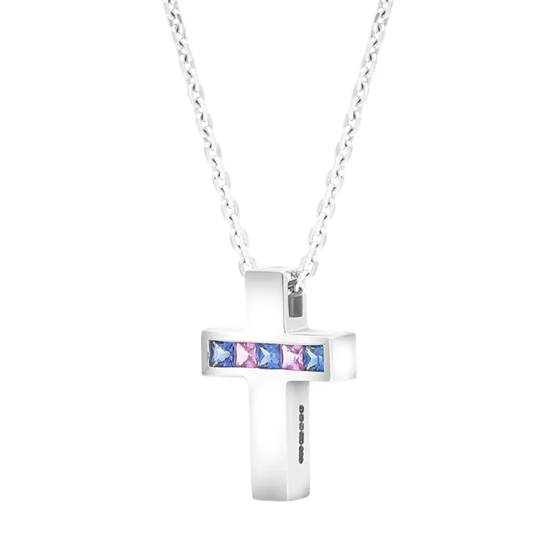 9ct White Gold Pink Blue Sapphire Cross Pendant Necklace D sold by C.W. Sellors product image thumbnail 2