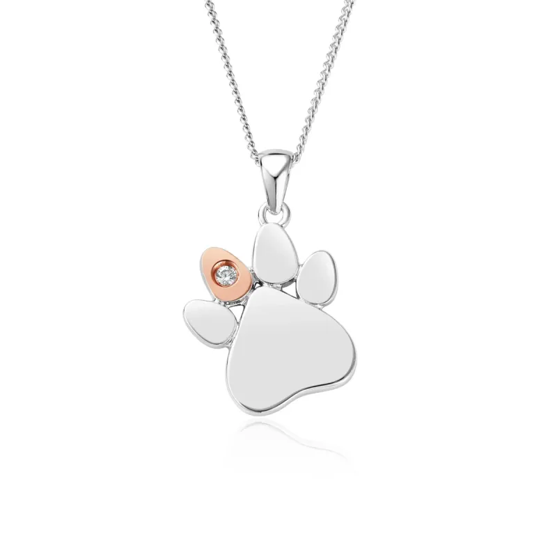 Clogau Paw Prints On My Heart Sterling Silver April Birthstone CZ Necklace sold by C.W. Sellors