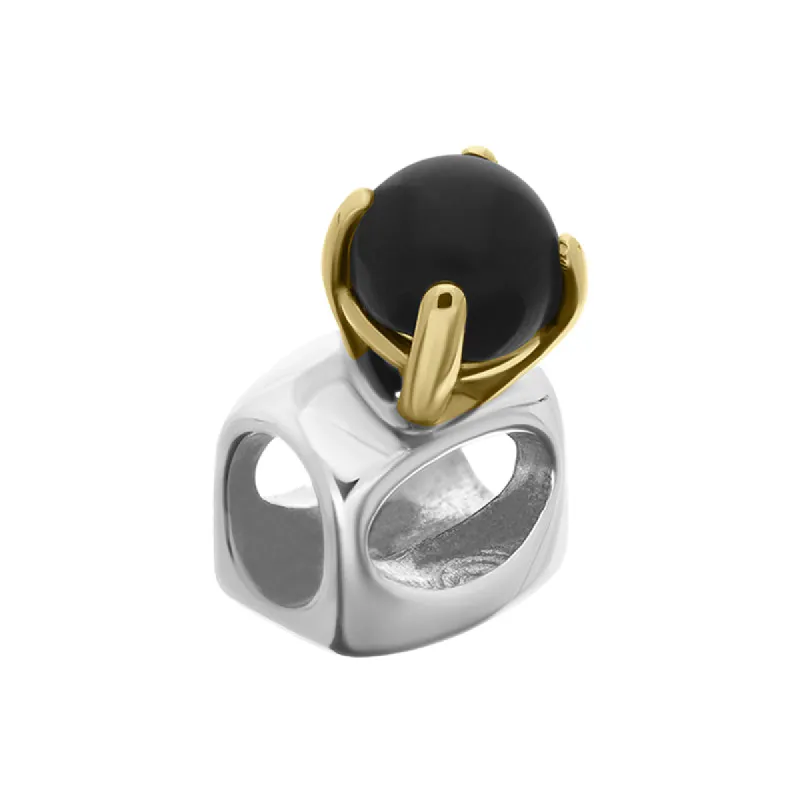 9ct Yellow Gold Sterling Silver Whitby Jet Stepping Stones 5mm Round Claw Set Charm D sold by C.W. Sellors