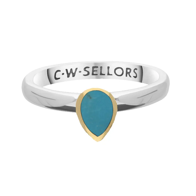9ct Yellow Gold Sterling Silver Turquoise Stepping Stones 5x7mm Pear Cut Bezel Set Ring sold by C.W. Sellors product image thumbnail 2
