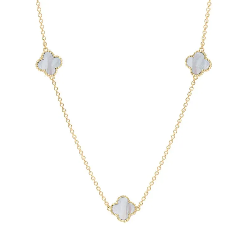 18ct Yellow Gold White Mother of Pearl Bloom Four Leaf Clover Ball Edge Necklace sold by C.W. Sellors product image thumbnail 2