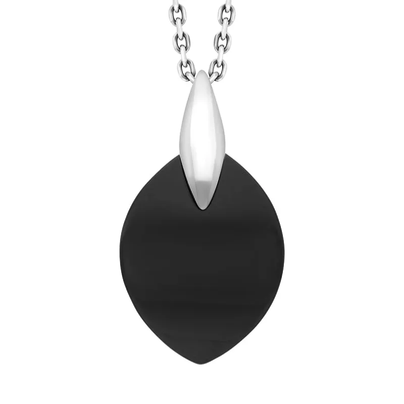 Sterling Silver Whitby Jet Wide Marquise Necklace sold by C.W. Sellors