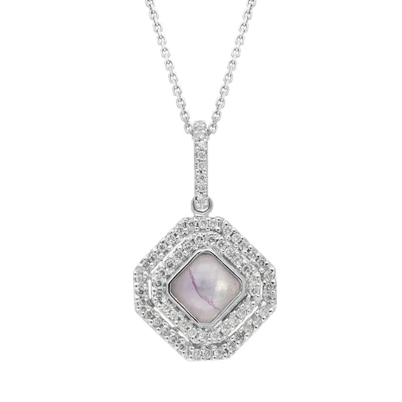 18ct White Gold Blue John 0.34ct Diamond Double Row Octogon Shaped Necklace sold by C.W. Sellors