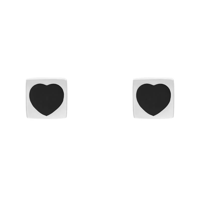 Sterling Silver Whitby Jet Square Heart Stud Earrings sold by C.W. Sellors