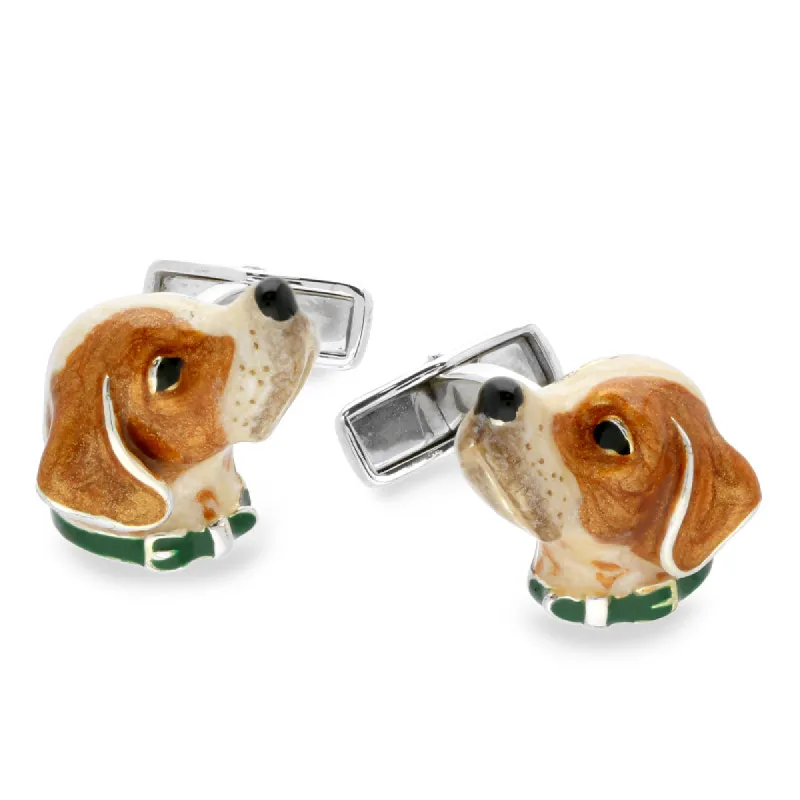 Saturno Sterling Silver Enamel Spaniel Cufflinks D sold by C.W. Sellors