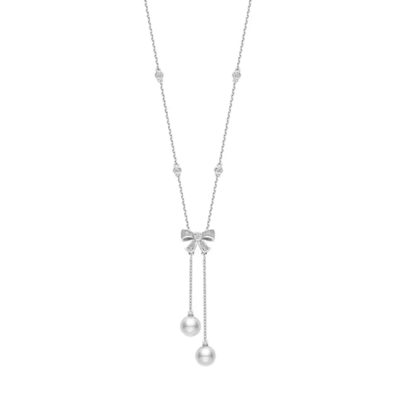 Mikimoto Ribbon 18ct White Gold Akoya Pearl Diamond Necklace sold by C.W. Sellors