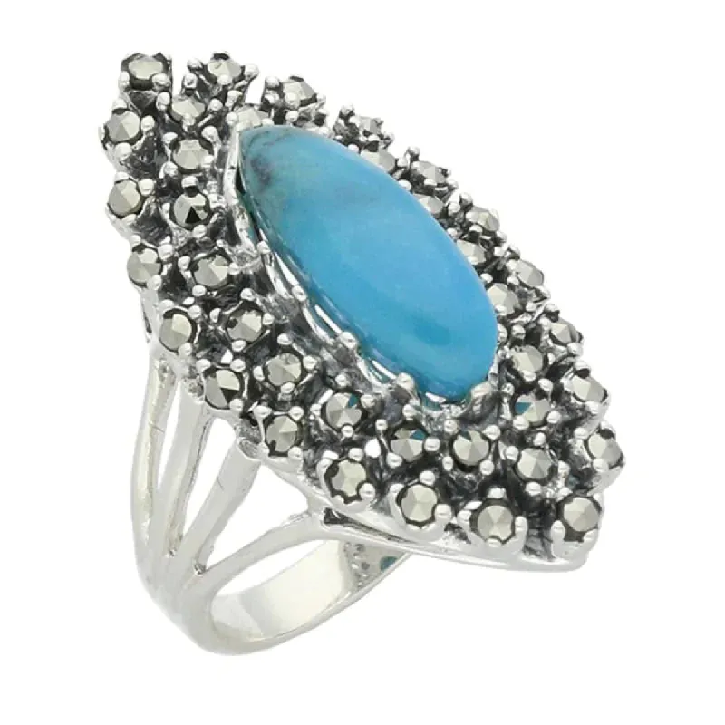 Sterling Silver Turquoise Marcasite Double Marquise Ring sold by C.W. Sellors