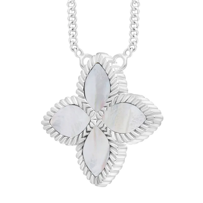 9ct White Gold White Mother of Pearl Eden Large Marquise Flower Necklace sold by C.W. Sellors product image thumbnail 2