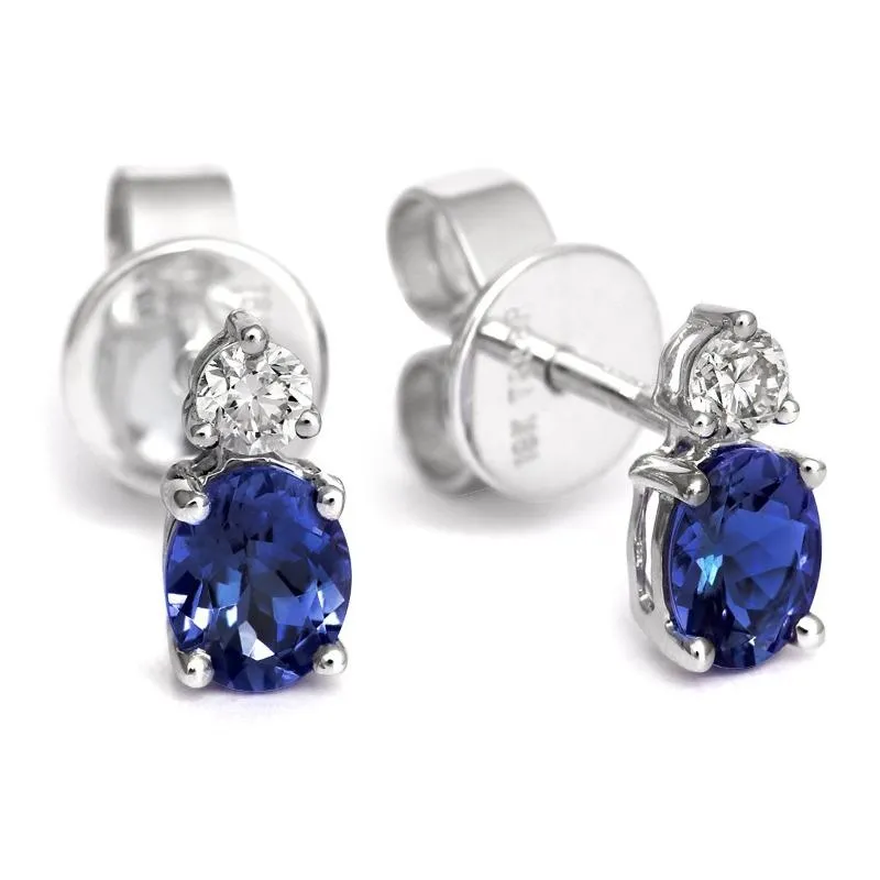 18ct White Gold 0.93ct Tanzanite Diamond Oval Stud Earrings D sold by C.W. Sellors product image thumbnail 3