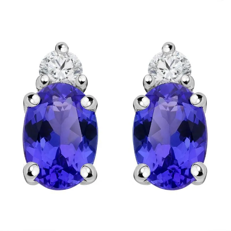 18ct White Gold 0.93ct Tanzanite Diamond Oval Stud Earrings D sold by C.W. Sellors