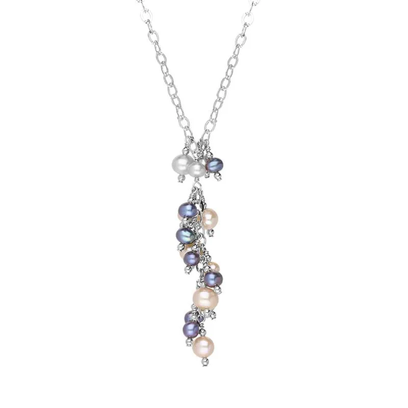Sterling Silver Multi-coloured Pearl Bead Drop Necklace D sold by C.W. Sellors