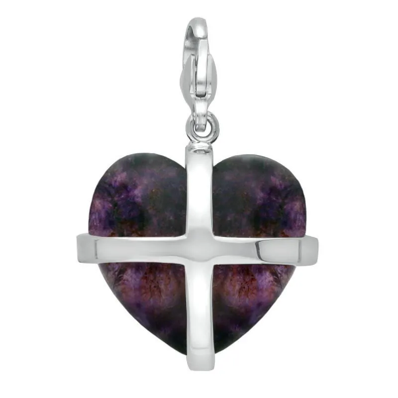 Sterling Silver Blue John Large Cross Heart Charm sold by C.W. Sellors