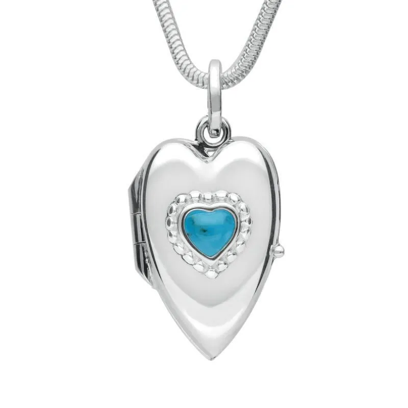 Sterling Silver Turquoise Beaded Edge Heart Locket Necklace sold by C.W. Sellors