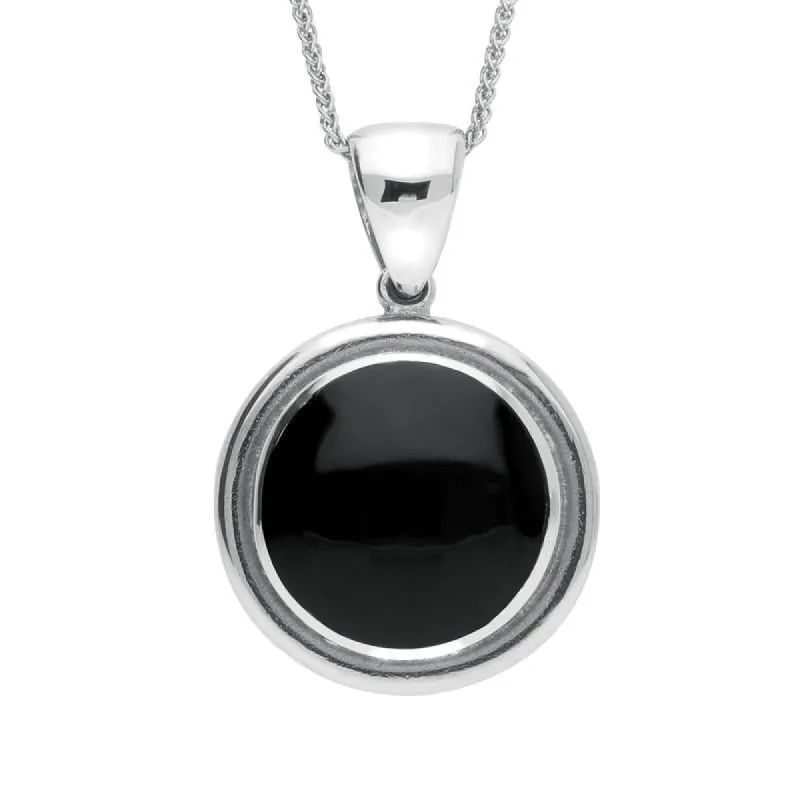 Sterling Silver Whitby Jet Framed Round Necklace sold by C.W. Sellors