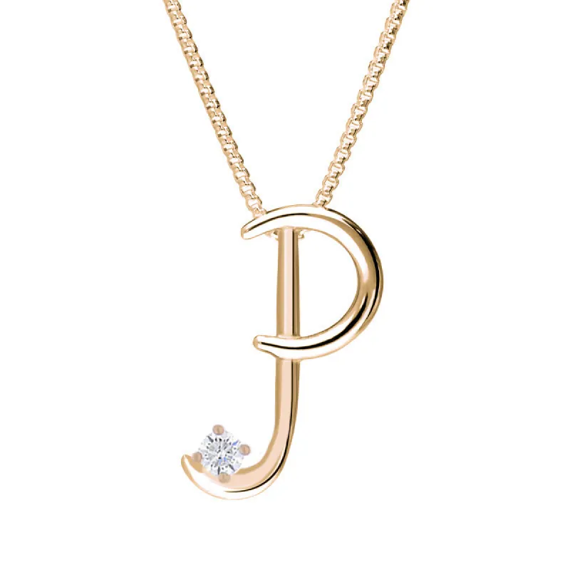 Love Letters 18ct Rose Gold 0.10ct Diamond Initial P Necklace sold by C.W. Sellors