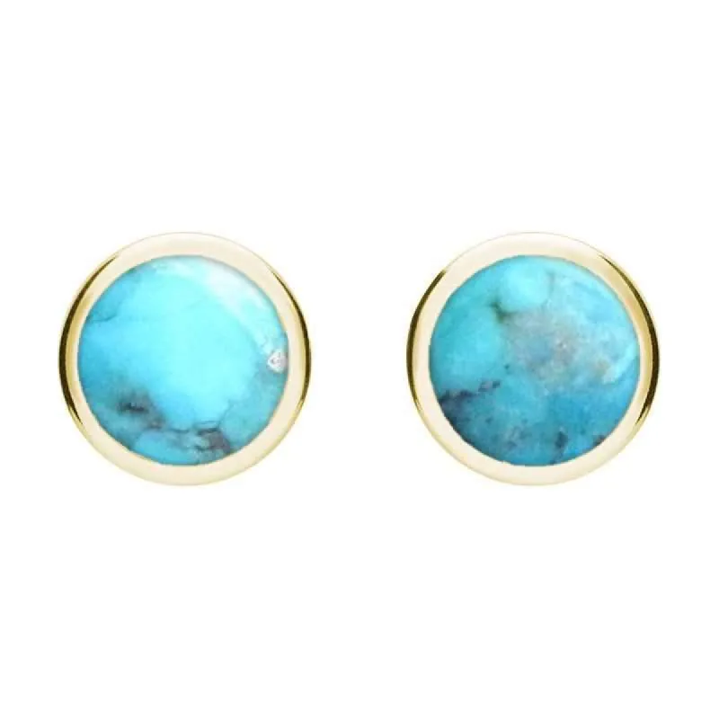 9ct Yellow Gold Turquoise Round Stud Earrings sold by C.W. Sellors