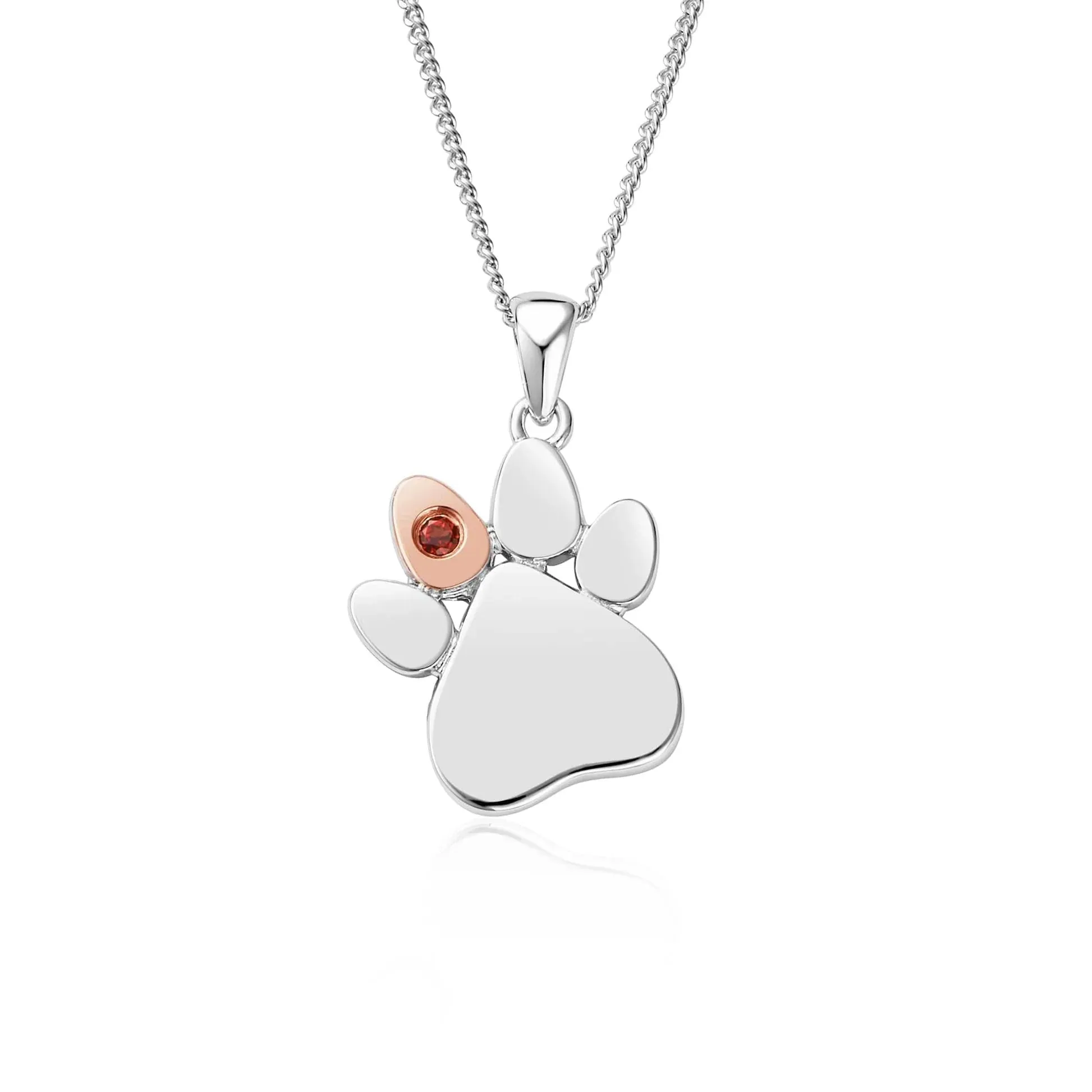 Clogau Paw Prints On My Heart Sterling Silver January Birthstone Garnet Necklace sold by C.W. Sellors
