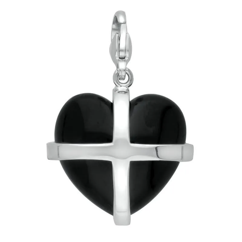 Sterling Silver Whitby Jet Large Cross Heart Charm sold by C.W. Sellors