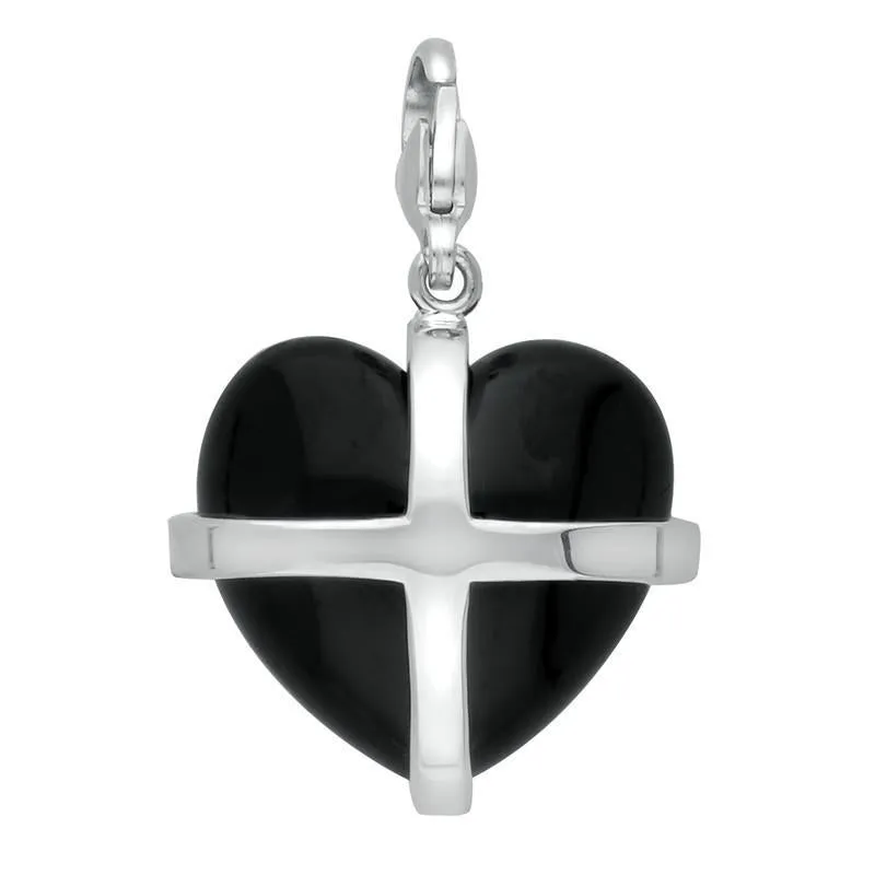 Sterling Silver Whitby Jet Large Cross Heart Charm sold by C.W. Sellors