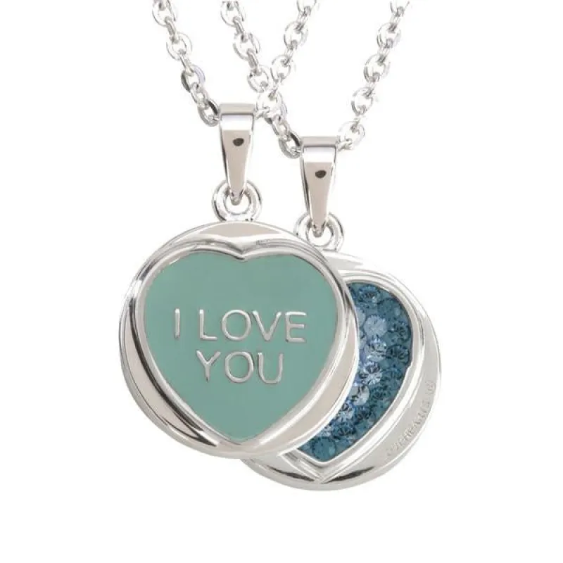 Love Hearts Classic Blue Enamel Blue Crystal "I Love You" Necklace D sold by C.W. Sellors