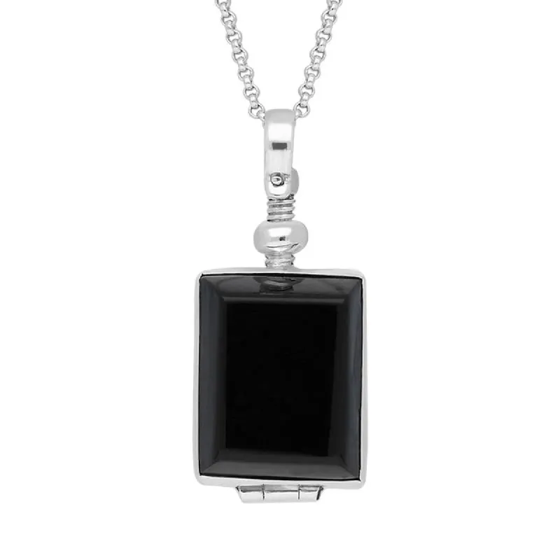 Sterling Silver Whitby Jet Glass Rectangular Locket D sold by C.W. Sellors
