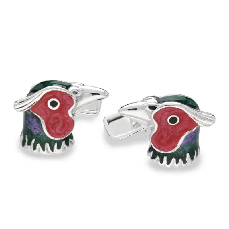 Saturno Sterling Silver Enamel Pheasant Cufflinks D sold by C.W. Sellors