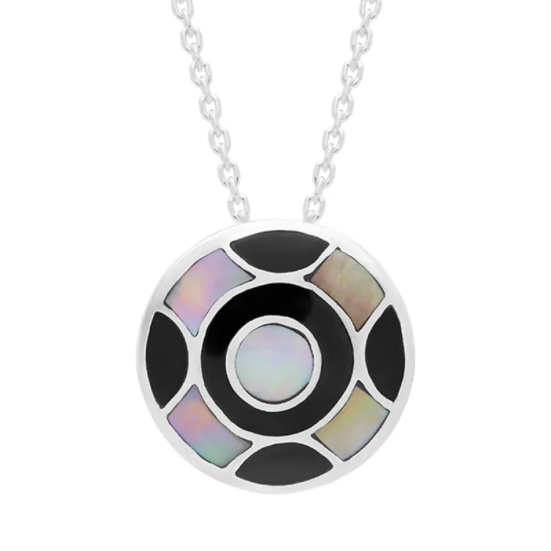 Sterling Silver Whitby Jet Mother of Pearl Circle Necklace D sold by C.W. Sellors
