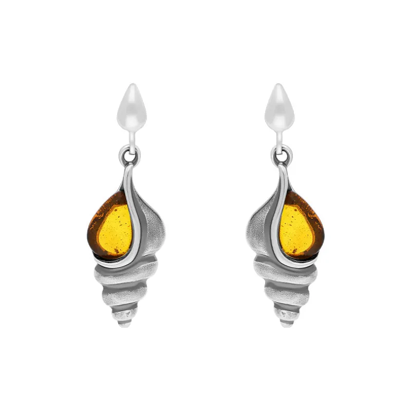 Sterling Silver Amber Shell Drop Earrings sold by C.W. Sellors