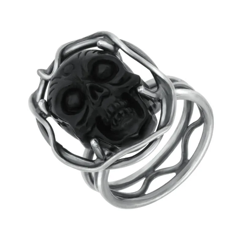 Sterling Silver Whitby Jet Skull Branch Surround Ring sold by C.W. Sellors