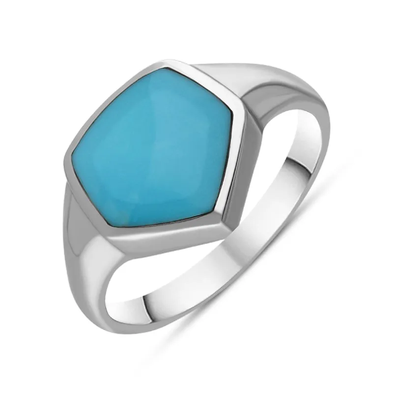 9ct White Gold Turquoise Organic Pentagon Signet Ring sold by C.W. Sellors
